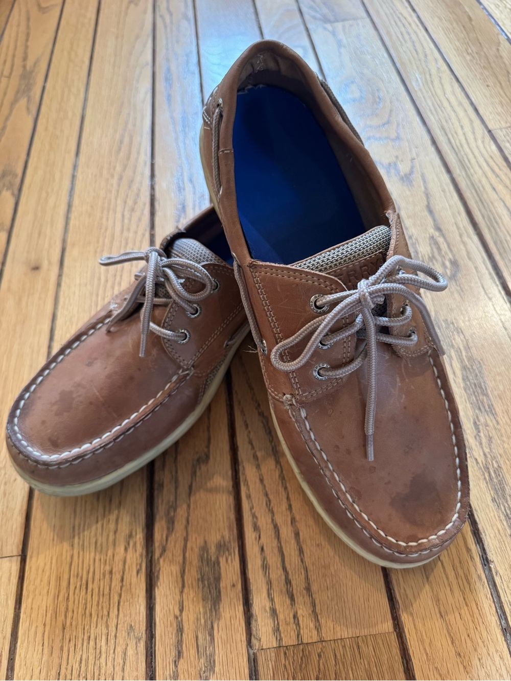 Sperry Brown Leather Classic Boat Shoes with Neutral Laces